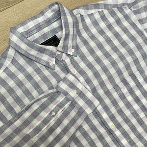 Jos. A. Bank Reserve Plaid Shirt Gray Linen Blend Long Sleeve Button Up Sz XL